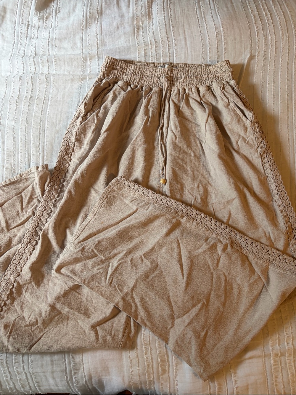 Boho Beige Linen Pants 100% Peruvian Cotton